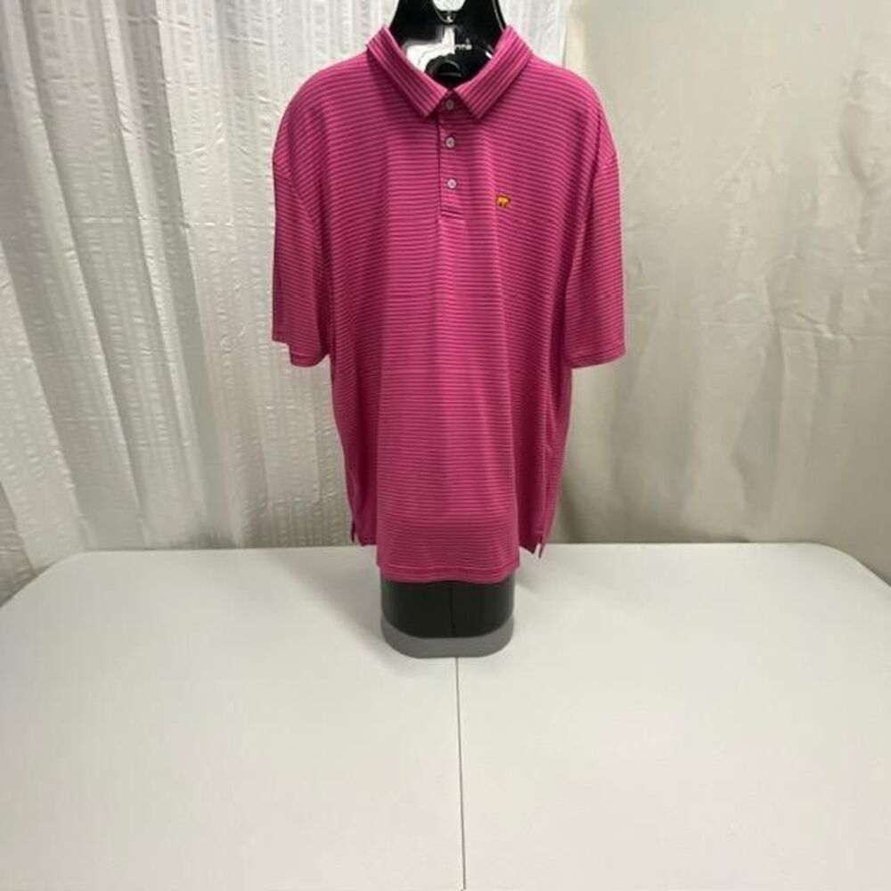 Jack Nicklaus Golf Polo Mens XXL Pink White Stripe Golden Bear Performance(417-4